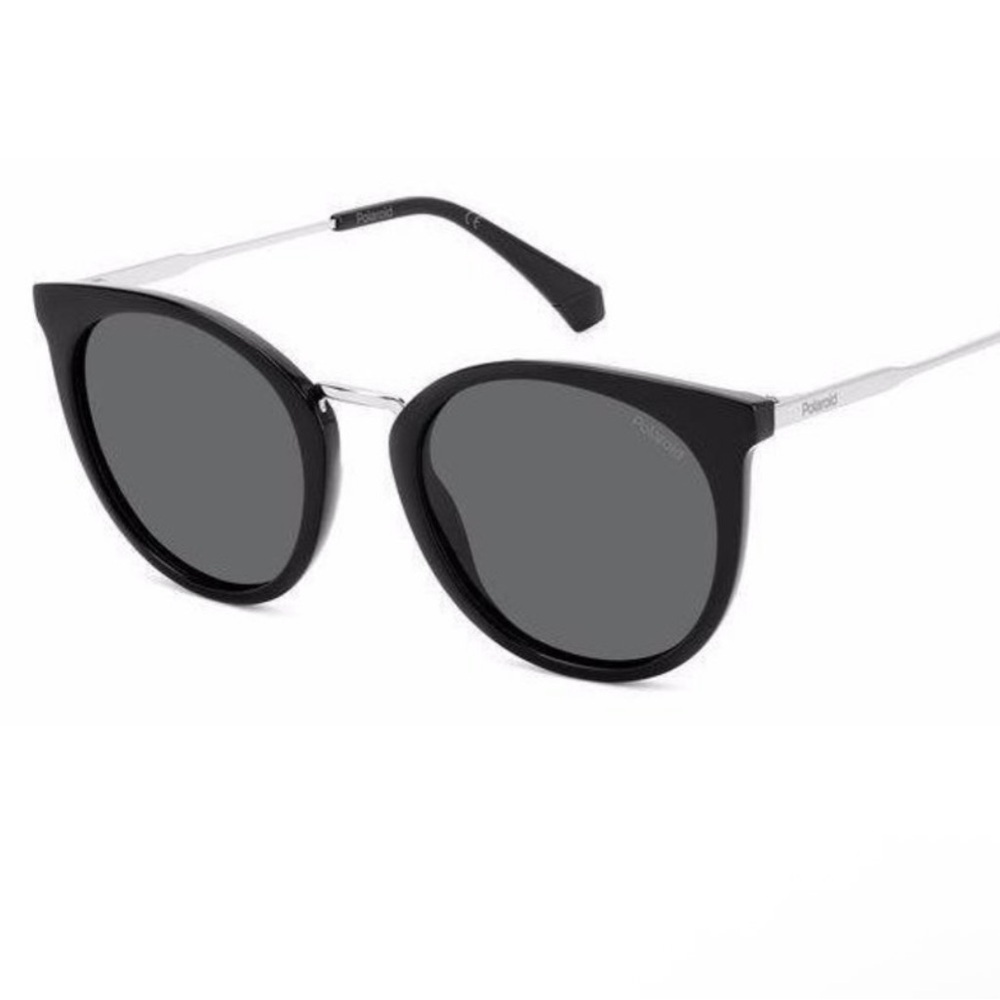 Polaroid Black and Silver Round Cat Eye Sunglasses 4146/S/X 807M9 NIC